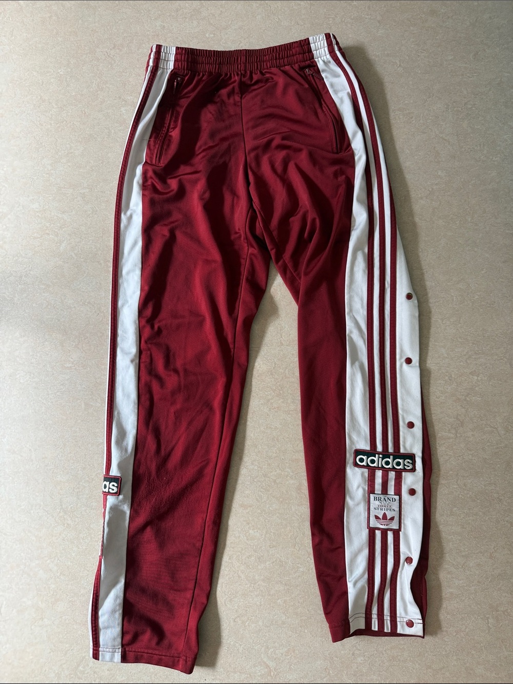 adidas Burgundy Joggers with White Side Stripes